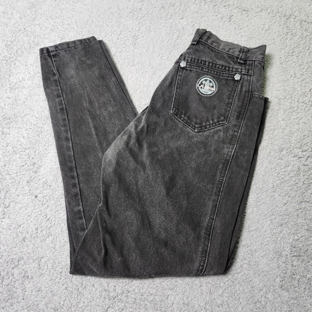 LA Gear Womens 25 Vintage High Waisted Tapered Jeans Black Ankle Zip Cotton